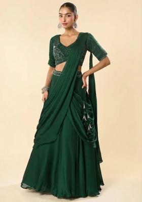 Green Crepe Embellished Handwork Lehenga Set