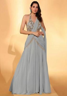 Grey Georgette Embroidered Handwork Lehenga Set