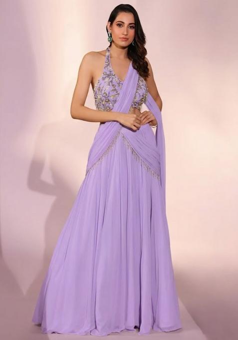 Lavender Georgette Embroidered Handwork Lehenga Set