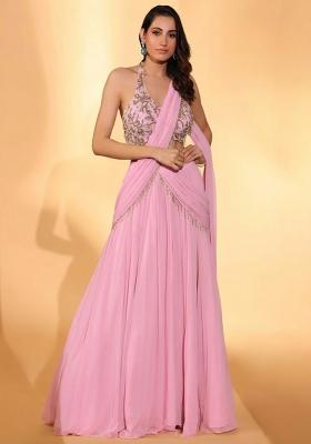 Pink Georgette Embroidered Handwork Lehenga Set