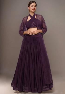 Ink Blue Georgette  Embellished Handwork Lehenga Set