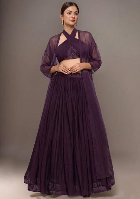 Ink Blue Georgette  Embellished Handwork Lehenga Set