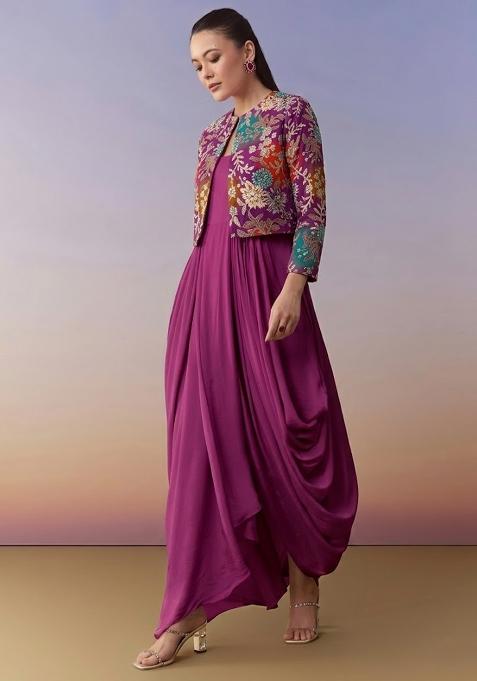 Magenta Sequin Crepe Fusion Set