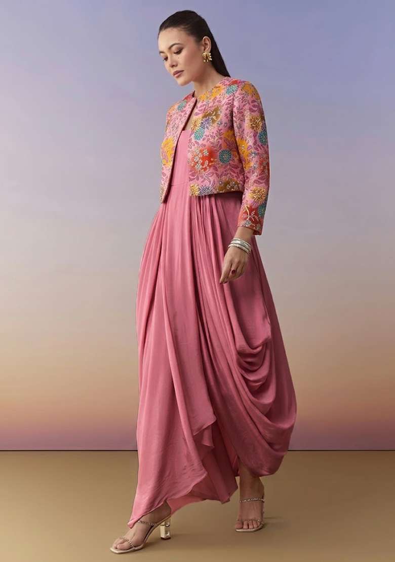 Blush Pink Sequin Crepe Fusion Set - Indya