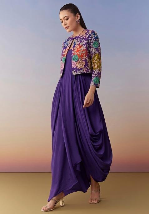 Royal Purple Sequin Crepe Fusion Set