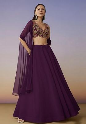 Purple Embroidered Crepe Lehenga Set