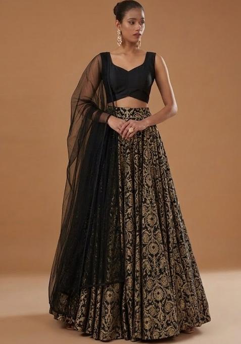 Black Silk Lehenga Set
