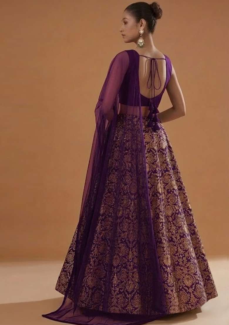 Purple Silk Blend Lehenga Set - Indya