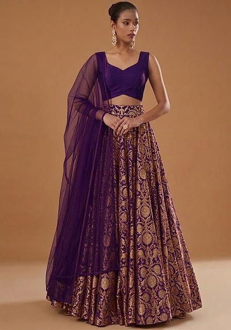 Purple Silk Lehenga Set