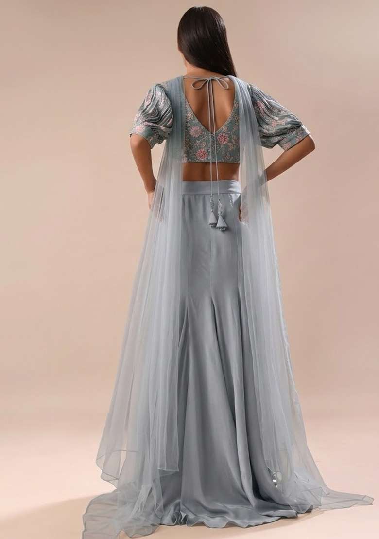 Grey Crepe Lehenga Set with Sequin for Diwali | Wedding & Festive Wear - Indya