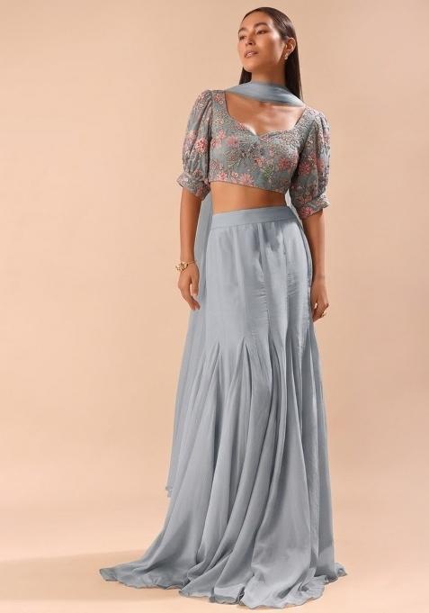 Grey Sequin Crepe Lehenga Set