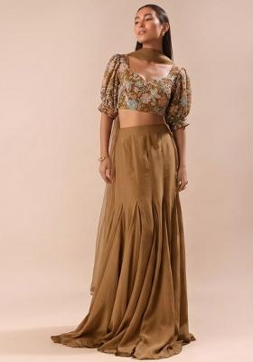 Brown Sequin Crepe Lehenga Set
