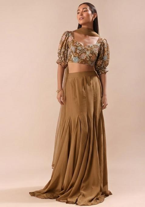Brown Sequin Crepe Lehenga Set