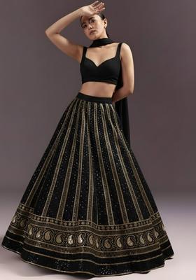 Black Embroidered Georgette Lehenga Set