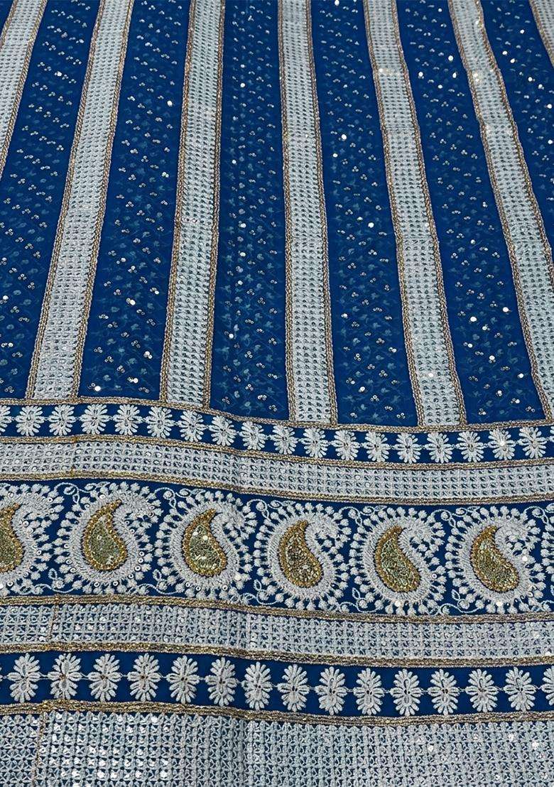 Blue Embroidered Georgette Lehenga Set - Indya
