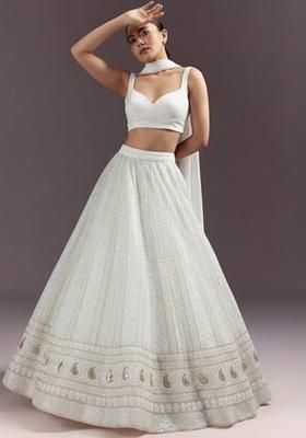 White Embroidered Georgette Lehenga Set