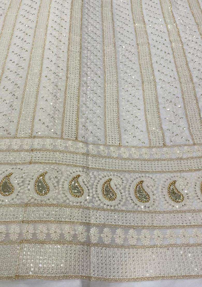 White Embroidered Georgette Lehenga Set - Indya