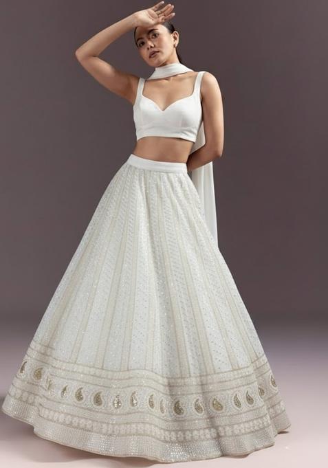 White Embroidered Georgette Lehenga Set