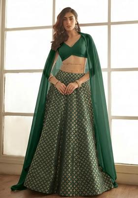 Emerald Green Brocade Lehenga Set