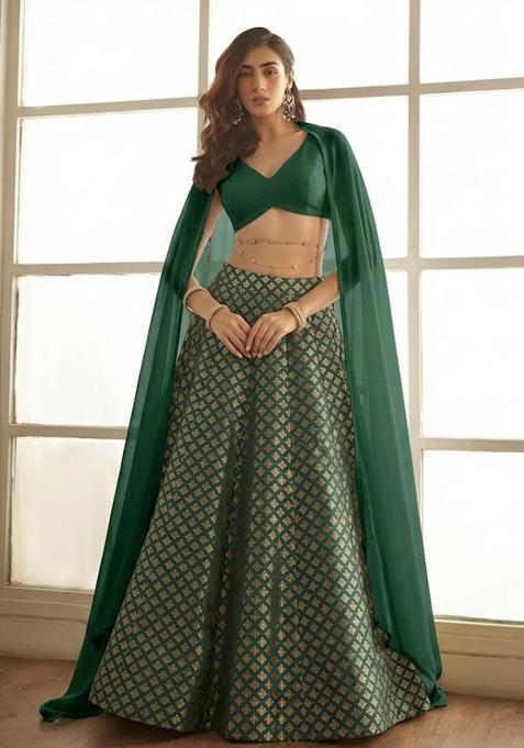 Emerald Green Brocade Lehenga Set
