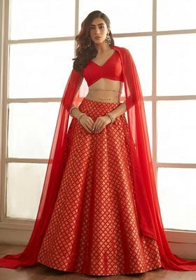 Red Brocade Lehenga Set
