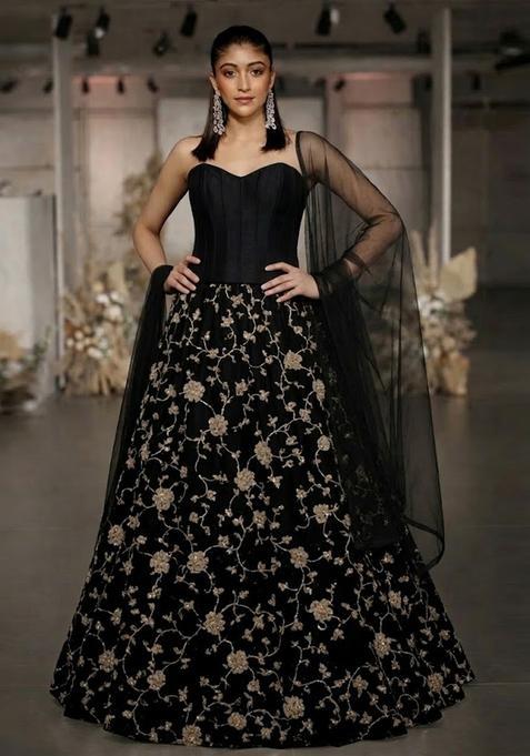 Black Sequin Crepe Lehenga Set