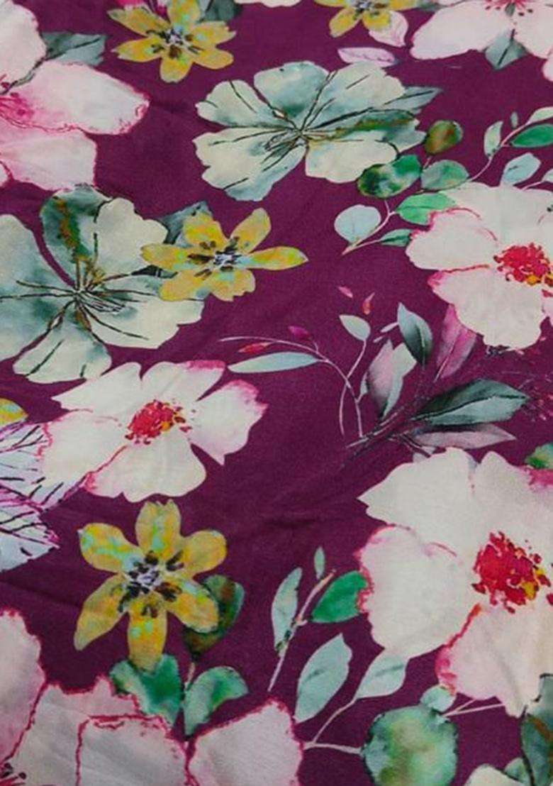 Purple Floral Print Crepe Lehenga Set - Indya