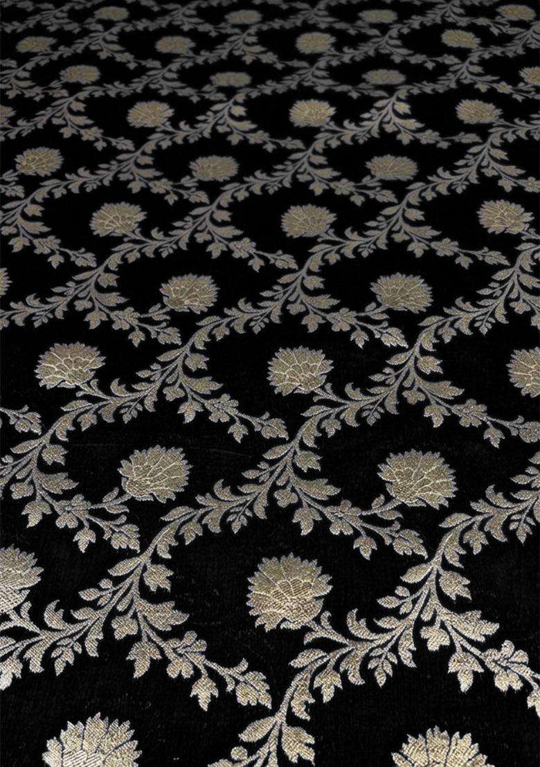 Black Chanderi Lehenga Set for Diwali and Festive Wear - Indya