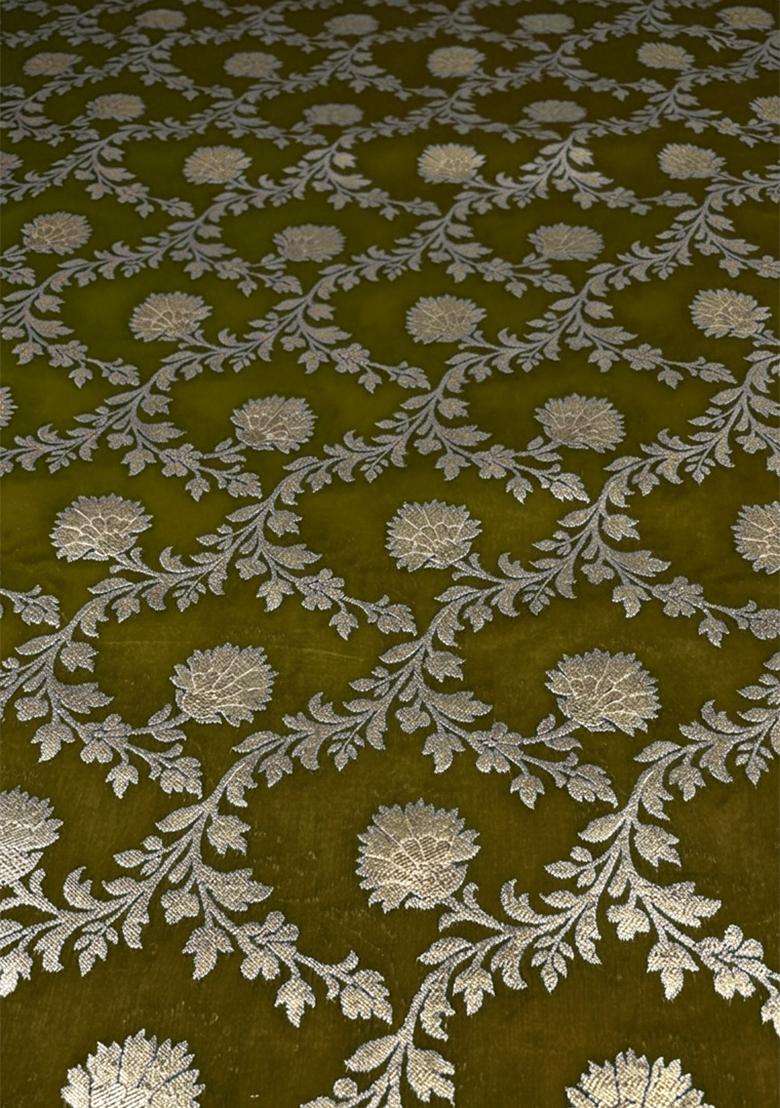 Olive Chanderi Lehenga Set for Diwali and Festive Wear - Indya