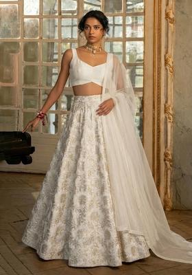 White Chanderi Lehenga Set
