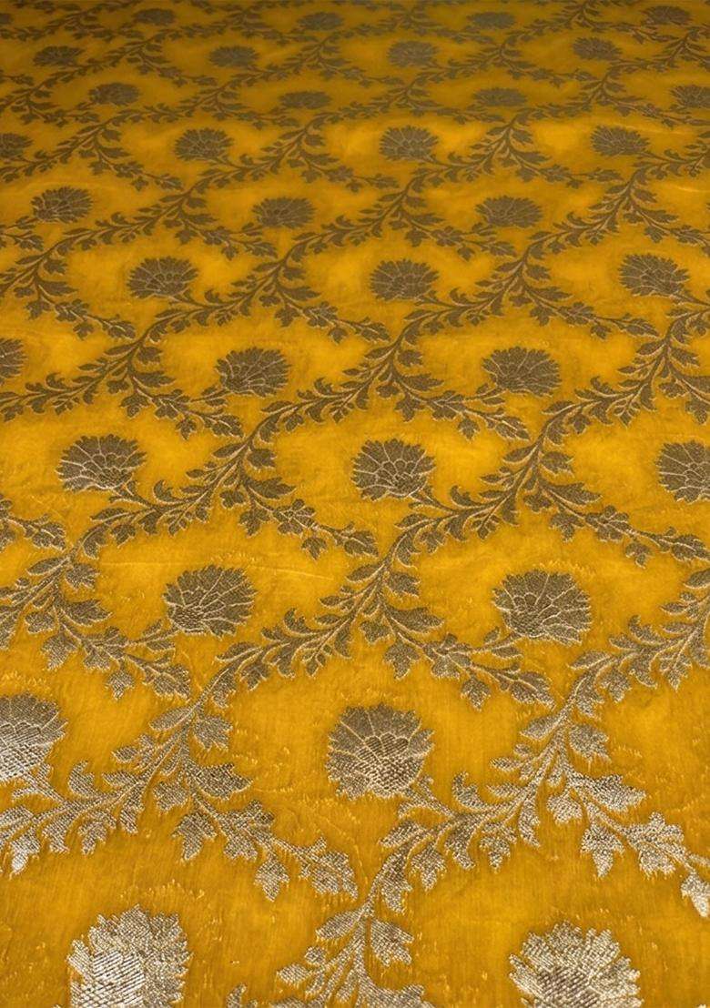 Yellow Chanderi Lehenga Set for Diwali and Festive Wear - Indya