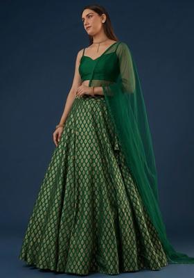 Emerald Green Brocade Lehenga Set