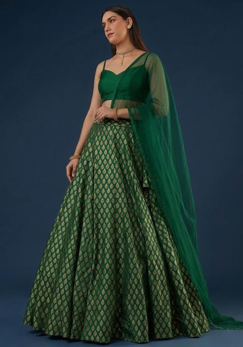 Emerald Green Brocade Lehenga Set