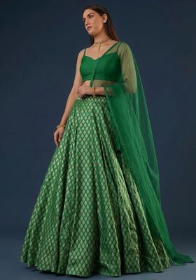 Emerald Green Brocade Lehenga Set