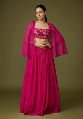 Rani Pink Embroidered Crepe Lehenga Set