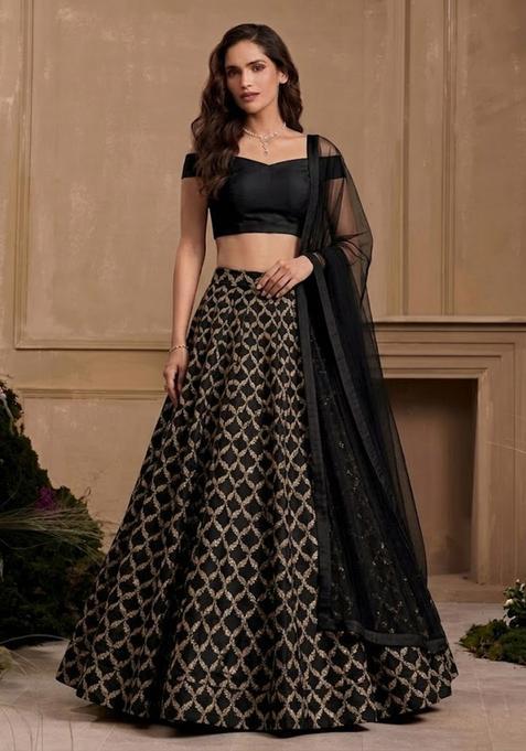Black Chanderi Lehenga Set
