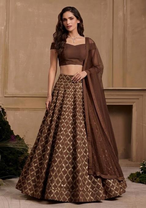 Brown Chanderi Lehenga Set