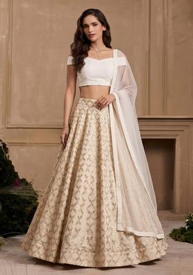 White Chanderi Lehenga Set