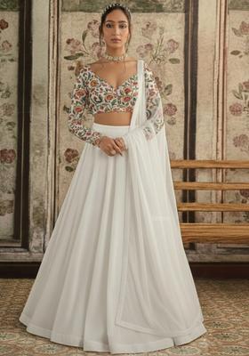 Ivory Embroidered Crepe Lehenga Set