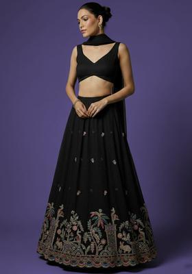 Black Embellished Crepe Lehenga Set