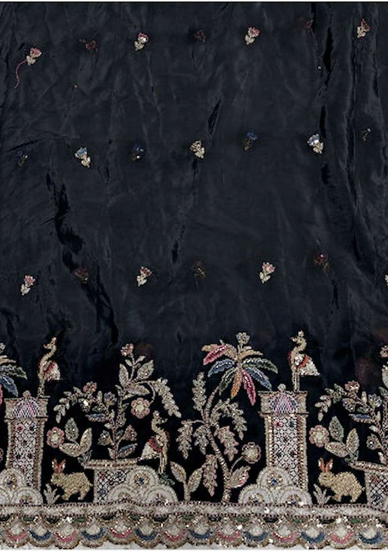 Black Embellished Crepe Lehenga Set - Indya