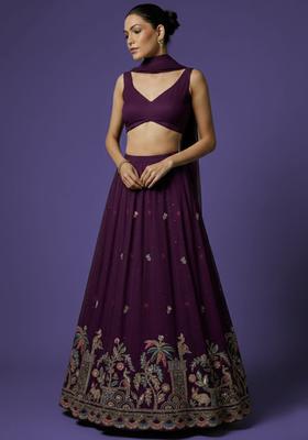 Purple Embellished Crepe Lehenga Set