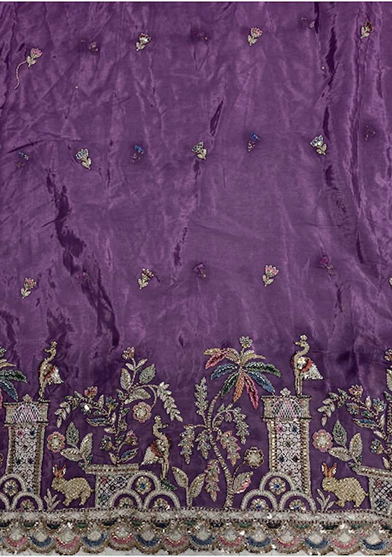Purple Embellished Crepe Lehenga Set - Indya