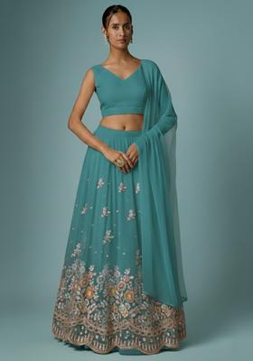Sea Green Sequin Chiffon Lehenga Set