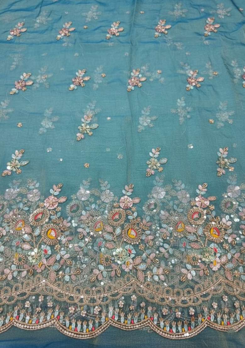 Sea Green Sequin Chiffon Lehenga Set - Indya