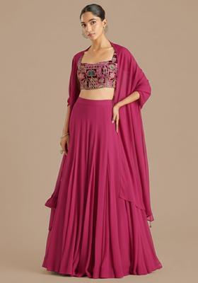 Rani Pink Figure Print Crepe Lehenga Set
