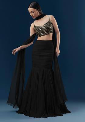 Black Zari Georgette Lehenga Set