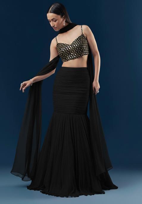 Black Zari Georgette Lehenga Set