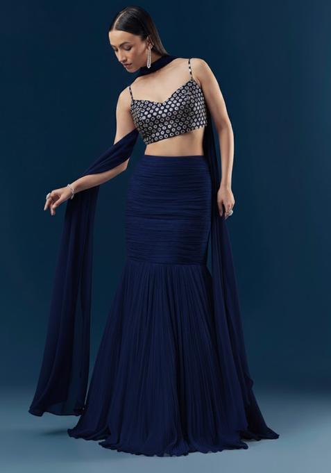 Blue Zari Georgette Lehenga Set