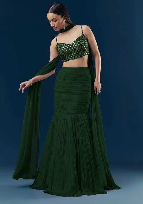 Green Zari Georgette Lehenga Set